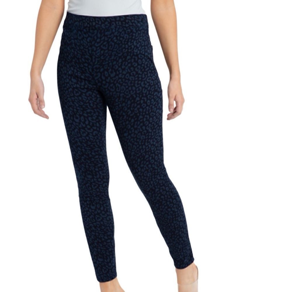 Spanx Leopard Print Look At Me Now Denim Leggings Blue Women’s Size M